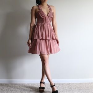 Ruffled Dusty Pink Deep V Dress